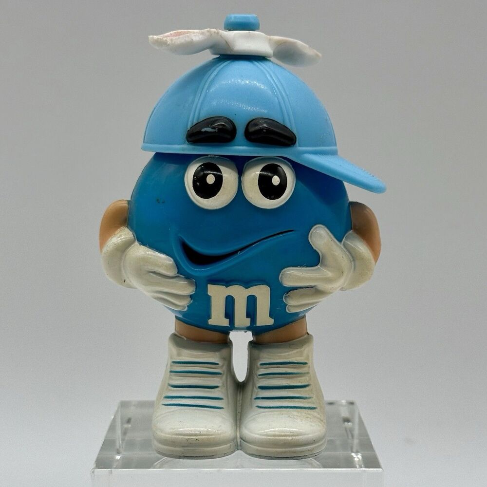 M&M's Mini Character Easter Theme Blue With Blue Hat Spinning Bunny Ears 3.5"